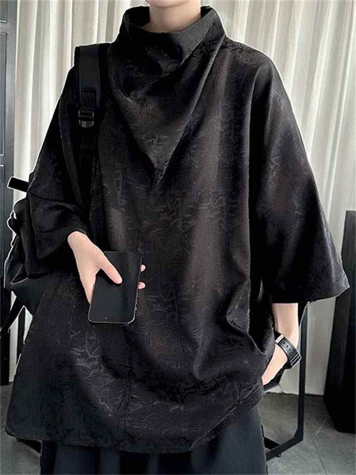 Summer Cool Print Men's Pile Collar 3/4 Sleeve Shirts