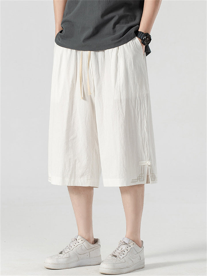 Plus Size Men's Summer Cotton Solid Color Capri Pants