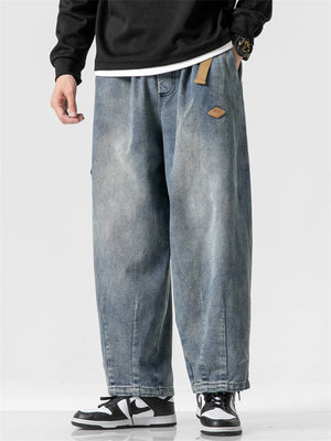 Japanese Style Men's Distressed Wide-Leg Straight Jeans