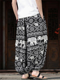 Men's Tribal Print Wide Leg Cropped Baggy Harem Pants