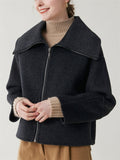 Ladies' Elegant Solid Color Lapel Waist Length Woolen Coats