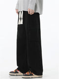 Mens American Style  Wide Leg Cargo Jeans with Utility Pockets