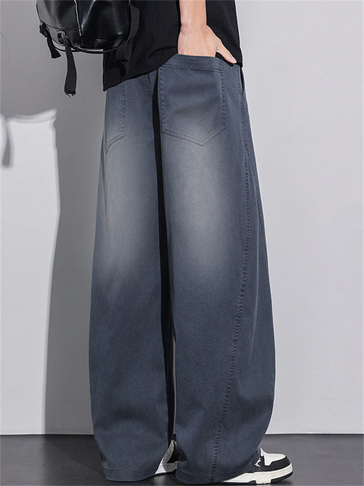 Men's Casual Baggy Wide Leg Faded Streetwear Loose Fit Ombre Jeans