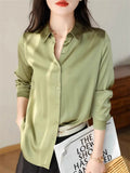 Ladies' Elegant Autumn OL Style Solid Color Long-sleeve Satin Shirts