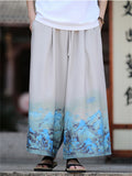 Men's Chinese Vintage Style Ink Landscape Print Loose Fit Wide Leg Pants