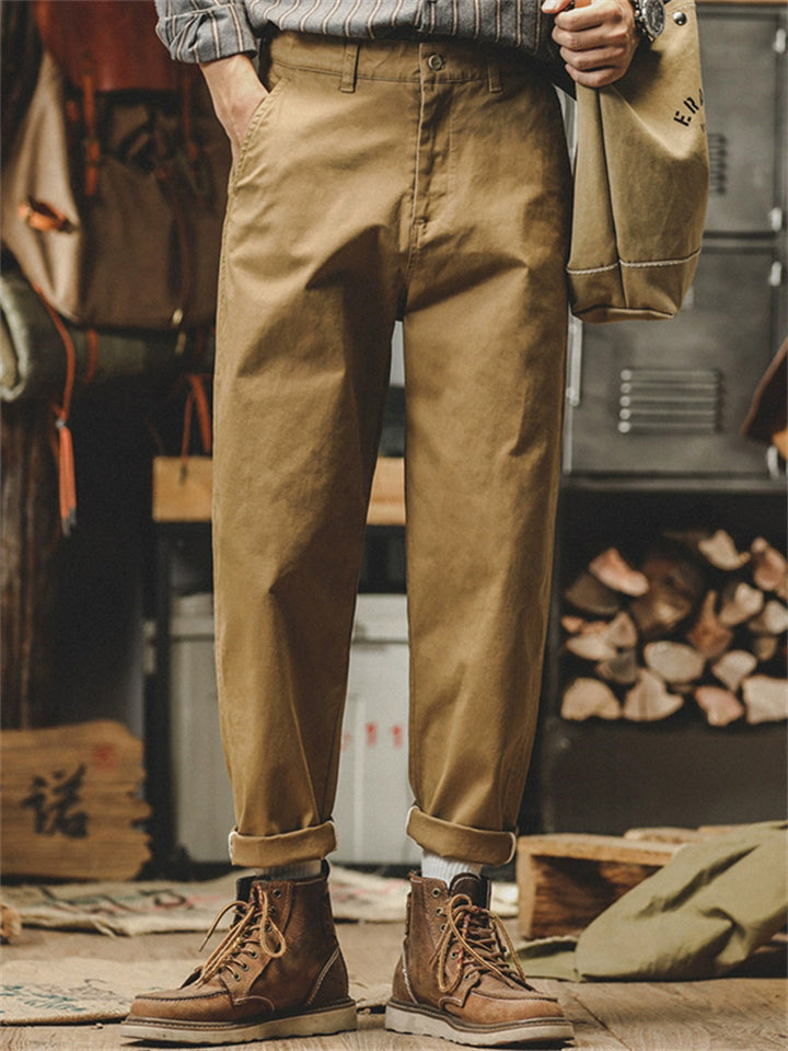 Men Vintage Straight Leg Cotton Twill Chino Work Pants
