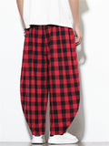 Mens Plaid Checkered Wide Leg Baggy Harem Pants