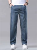 Mens Summer Lyocell Wash Relaxed Fit Straight Leg Denim Jeans