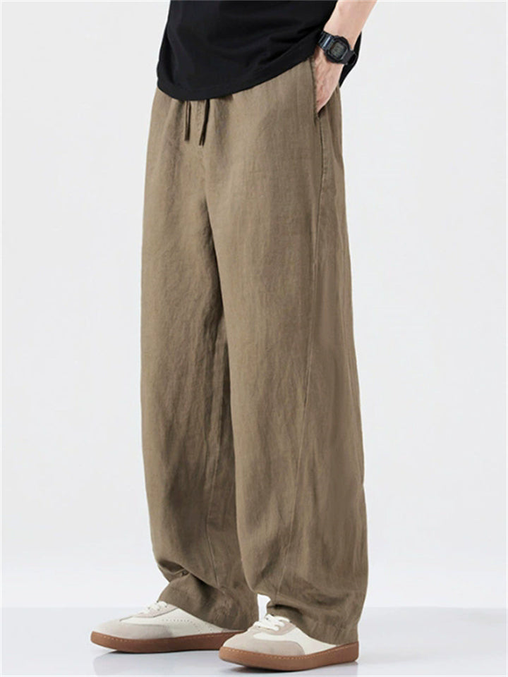 Men's Japanese Style Loose Fit Casual Cotton Linen Wide Leg Pants