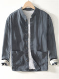 Oriental Style Ramine Causal Men's Stand Collar Long Sleeve Shirts