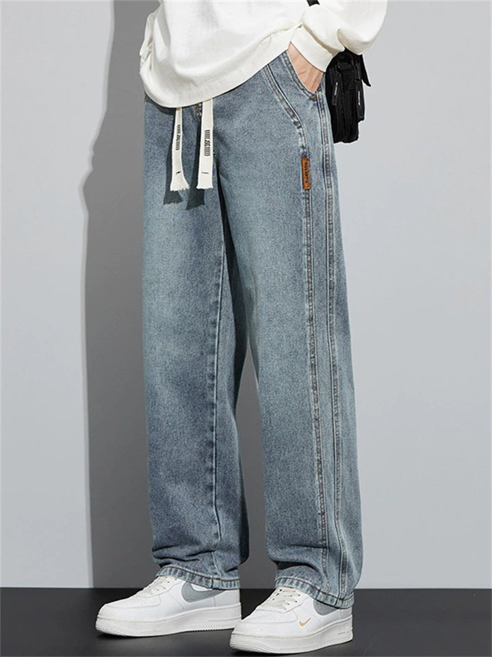 Men's High Street Stylish Baggy Wide Leg Loose Fit Drawstring Denim Pants