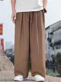 Men's Summer Texture Breathable Linen Blend Wide Leg Drawstring Pants