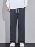 Men's Loose Fit Wide-Leg Drape Twill Knitted Pants with Elastic Waist