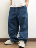 Men Japanese Style Baggy Carpenter Jeans Wide Leg Loose Fit Denim Work Pants