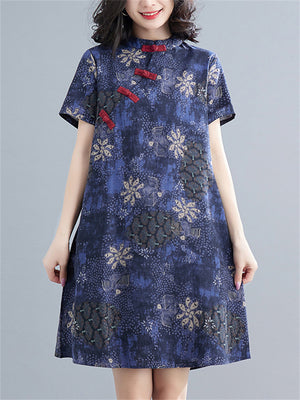 Summer Knot Button Cozy Loose Qipao Dress