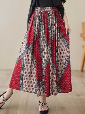 Ethnic Style Print Elastic Waist A-line Skirt for Ladies