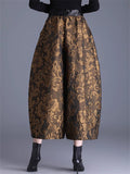 Women's Embossed Jacquard Tie-Waist Wide Leg Cropped Bloomers Pants