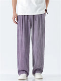 Mens Vintage Summer Linen Blend Loose Fit Casual Beach Wide Leg Pants