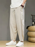 Men's Chinese Style Summer Lightweight Cotton Blend Loose Fit Cropped Pants