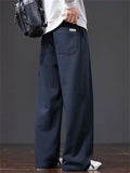 ‌Men's Autumn Winter Cotton Blend Loose Fit Pleated Straight Leg Casual Pants