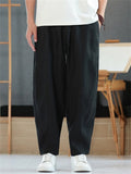 Mens  Summer Linen Loose Fit Drawstring Wide Leg Carrot Pants