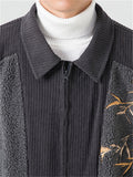Bamboo Leaf Embroidery Corduroy Lapel Jacket for Men