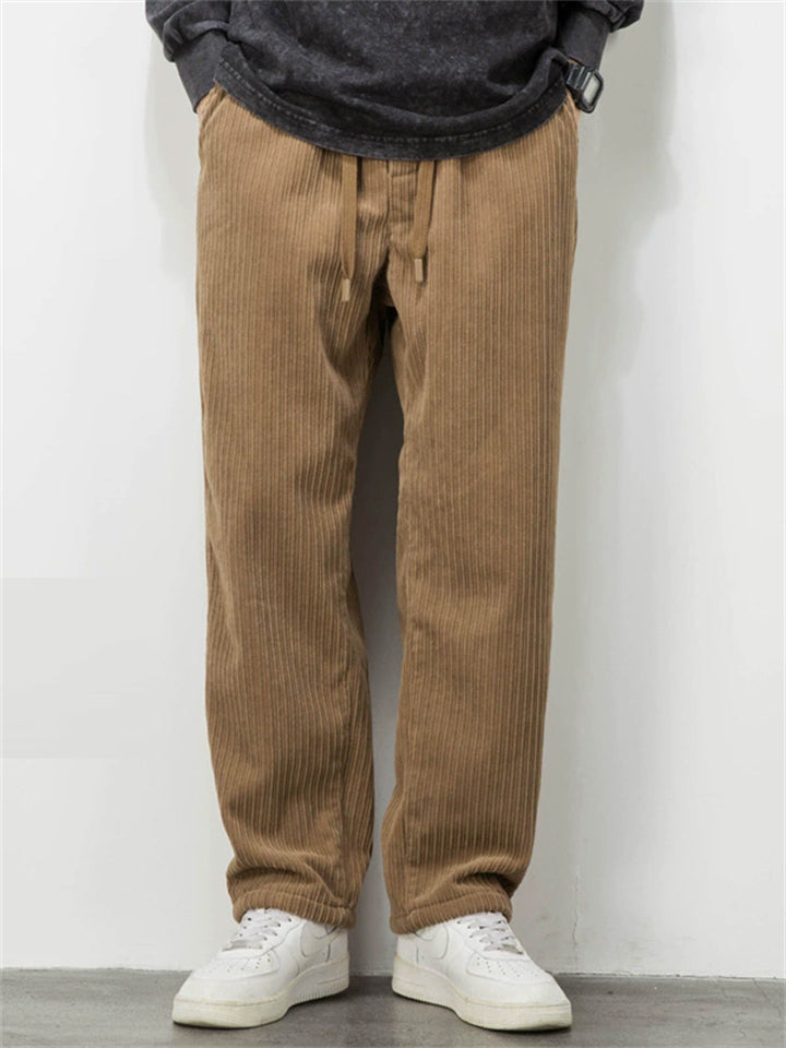 Mens Comfy Corduroy Pants Elastic Waist Relaxed Fit Joggers