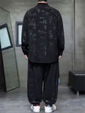 Chinese Ethnic Style Corduroy Button Leaf Pattern Jacket  and Loose Drawstring Pants Set for Men