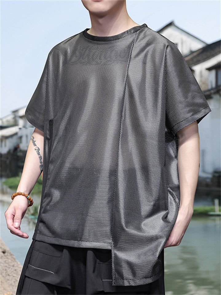 Men's Asymmetric Hem BatWing Sleeve Short Sleeve Shirt