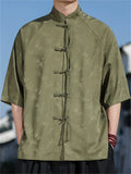 Men's Chinese-style Stand Collar Half Sleeve Bamboo Jacquard Shirt