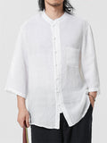 Men's Comfort Super Thin Ramie Fabric Shirts with Bracelet Length Sleeves