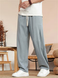 Mens Summer Breathable Linen Blend Drawstring Loose Fit Pants