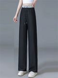 Women's High Waist Drawstring Lightweight Tencel Wide Leg Jeans