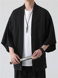 Men's Summer Loose Stripe Short Sleeve Cardigan Shirts