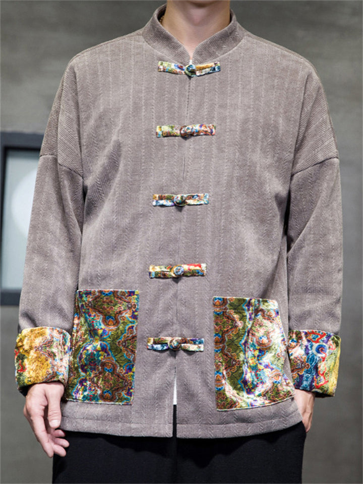 Men'sAutumn Chinese Style Trendy Patchwork Tang Suit Jackets