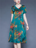 Summer Casual V-neck Floral Print A-Line Dress for Women