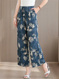 Women's Elegant Print Elastic Waist Wide Leg Cropped Pants