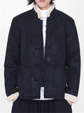 ‌Men's Chinese Vintage Style Suede Loong Printed Thermal Lined Coats