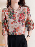 Summer Retro Elegant Floral Print Half Sleeve Shirt For Women