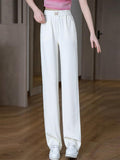 Women's Butterfly Embroidery Comfy High Waisted Wide Leg Ice Silk Pants