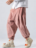 Men Corduroy Harem Pants Drawstring Baggy Tapered Trousers