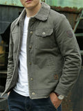 Men's Winter Fleeced Solid Color Lapel Pockets Cargo Coats