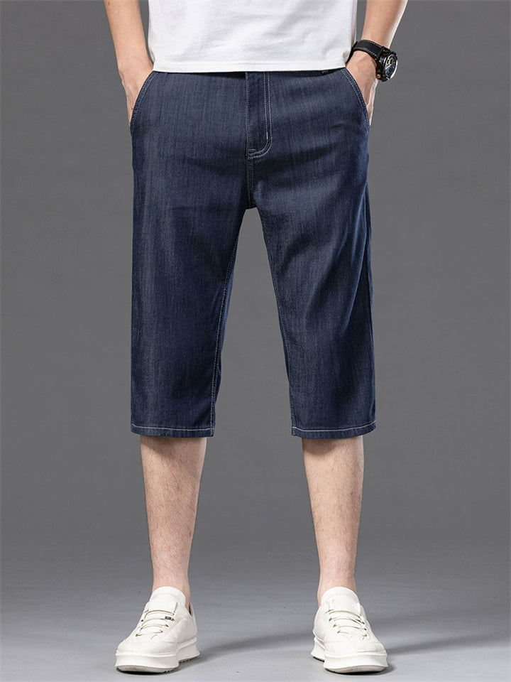 Mens Dark Indigo Below Knee Three Quarter Short Jeans