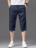 Mens Dark Indigo Below Knee Three Quarter Short Jeans
