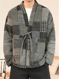 Vintage Asain Style Color Block Lace Up Cotton Jacket for Men