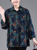 Women's Plus Size Summer Floral Print Lapel  3/4 Sleeve Shirt
