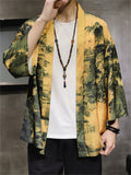 Chinese Zen Style Casual Print Long Sleeve Cardigan for Men