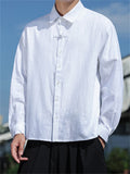 Chinese Style Solid Color Lapel Long Sleeve Shirts for Men