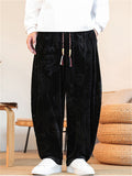 Men's Autumn Chinese Style Loong Pattern Velvet Wide Leg Pants