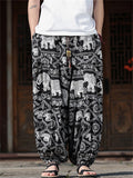 Men's Tribal Print Wide Leg Cropped Baggy Harem Pants